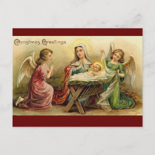 Vintage Christmas nativity angels Mary Jesus Postcard