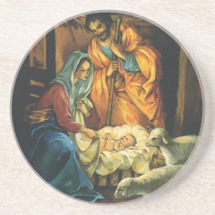 Vintage Christmas Nativity, Baby Jesus in Manger Coaster