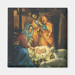 Vintage Christmas Nativity, Baby Jesus in Manger Magnet