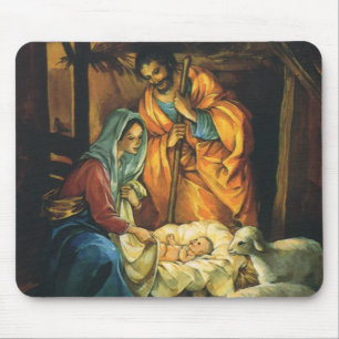 Vintage Christmas Nativity, Baby Jesus in Manger Mouse Pad
