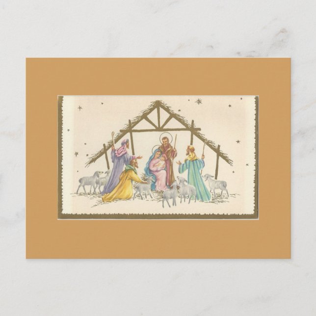 Vintage Christmas Nativity Holiday Postcard (Front)