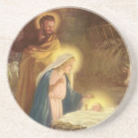 Vintage Christmas Nativity, Mary Joseph Baby Jesus Coaster<br><div class="desc">Vintage illustration religious Christmas holiday image featuring a classic nativity. A Christian religion family scene with Mary,  Joseph and the infant Jesus Christ in the Manger in Bethlehem. Artist: Hy Hintermeister.</div>
