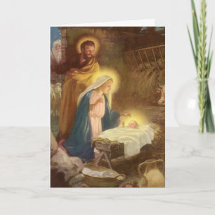 Vintage Christmas Nativity, Mary Joseph Baby Jesus Holiday Card