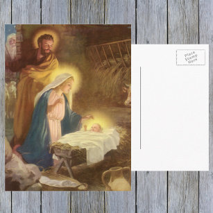 Vintage Christmas Nativity, Mary Joseph Baby Jesus Holiday Postcard