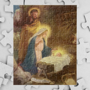 Vintage Christmas Nativity, Mary Joseph Baby Jesus Jigsaw Puzzle