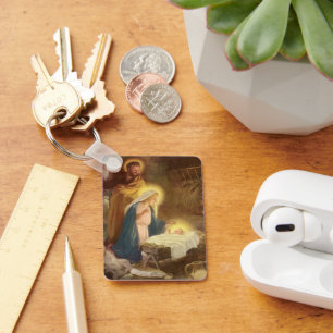 Vintage Christmas Nativity, Mary Joseph Baby Jesus Key Ring