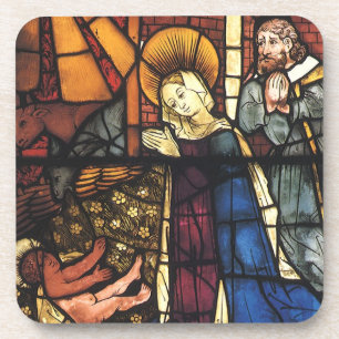 Vintage Christmas Nativity Scene in Stained Glass Coaster