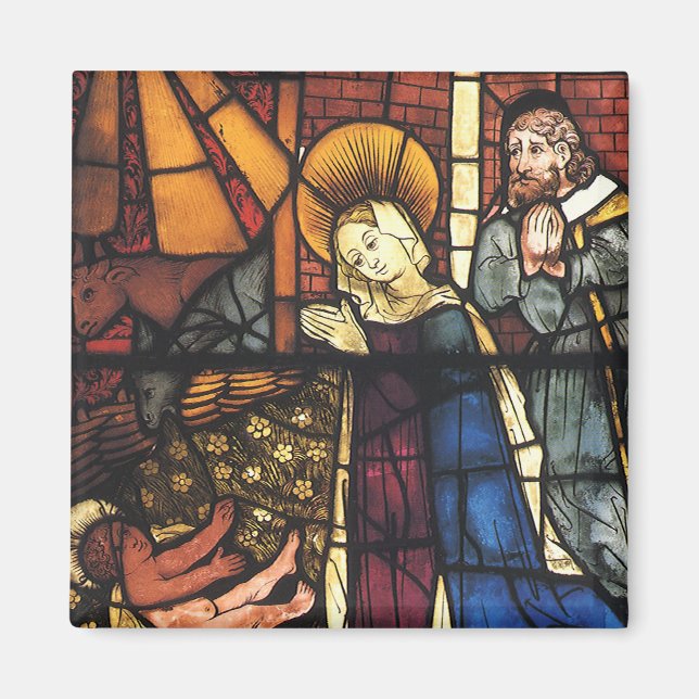 Vintage Christmas Nativity Scene in Stained Glass Magnet (Front)