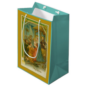 Vintage Christmas Nativity Scene Medium Gift Bag