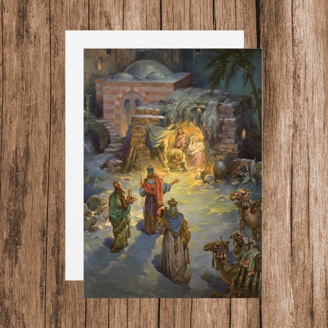 Vintage Christmas Nativity with Visiting Magi Holiday Card (Creator Uploaded)