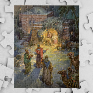 Vintage Christmas Nativity with Visiting Magi Jigsaw Puzzle