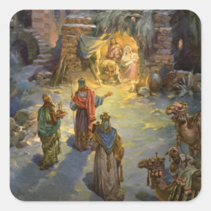 Vintage Christmas Nativity with Visiting Magi Square Sticker