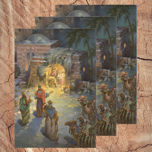 Vintage Christmas Nativity with Visiting Magi Wrapping Paper Sheet