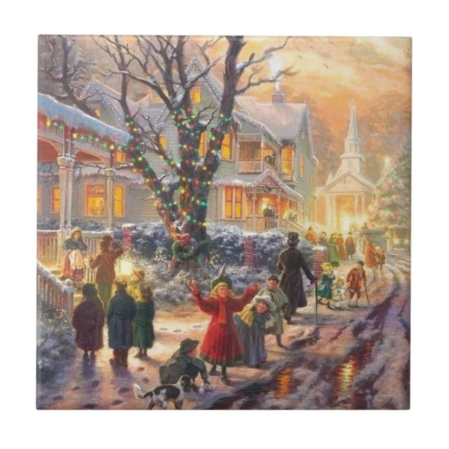Vintage Christmas Neighbourhood Ceramic Tile (Front)