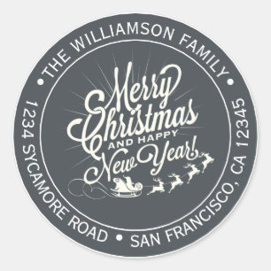 Vintage Christmas New Year Black Return Address Classic Round Sticker