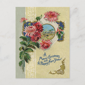 Vintage Christmas/New Year Floral Bethlehem Scene Holiday Postcard