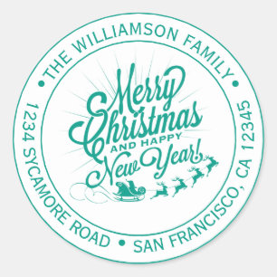 Vintage Christmas New Year Green Return Address Classic Round Sticker