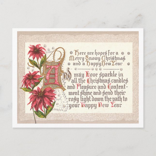 Vintage Christmas & New Year Holiday Postcard (Front)
