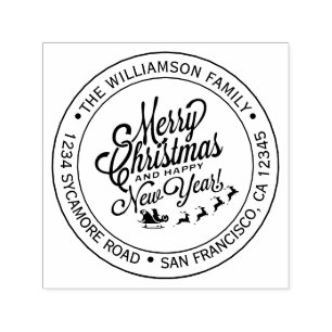 Vintage Christmas New Year Round Return Address Self-inking Stamp