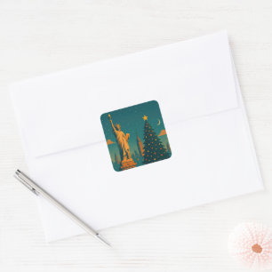 Vintage Christmas New York – Statue of Liberty Square Sticker