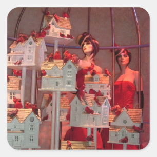 Vintage Christmas New York Window Display Square Sticker