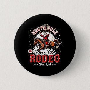 Vintage Christmas North Pole Rodeo Funny Santa Cow 6 Cm Round Badge