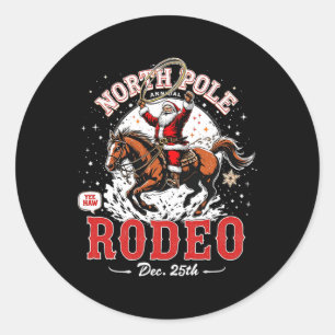 Vintage Christmas North Pole Rodeo Funny Santa Cow Classic Round Sticker