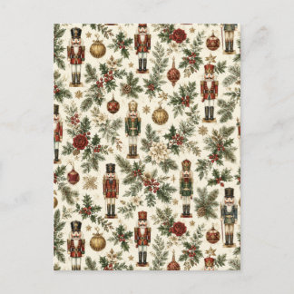 Vintage Christmas Nutcracker Soldier Floral Holiday Postcard