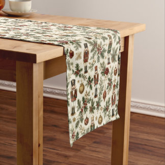 Vintage Christmas Nutcracker Soldier Floral Short Table Runner