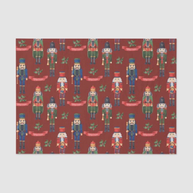 Vintage Christmas Nutcrackers Merry Christmas Red Tissue Paper (Front)