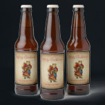 Vintage Christmas Old World Santa Claus Beer Bottle Label<br><div class="desc">A bottle label with a vintage Old World Christmas Santa Claus. Classic old world santa, wearing his famous red coat and carrying a bag full of toys. This old-fashioned Santa, is slim and holds a walking stick for travelling throughout the land gifting toys to all the girls and boys. Old...</div>