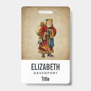 Vintage Christmas Old World Santa Claus ID Badge