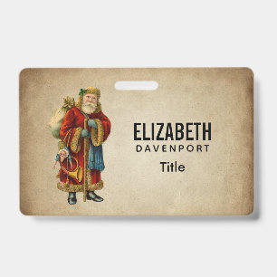 Vintage Christmas Old World Santa Claus ID Badge