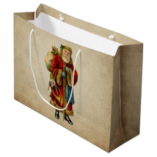 Vintage Christmas Old World Santa Claus Large Gift Bag