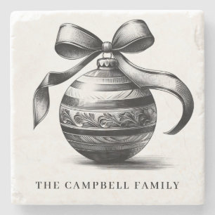 Vintage Christmas Ornament Family Name Stone Coaster