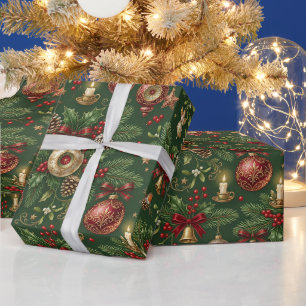 Vintage Christmas Ornaments and Decorations Green  Wrapping Paper