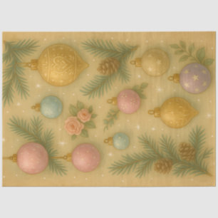 Vintage Christmas Ornaments and Pine Branches Tissue Paper