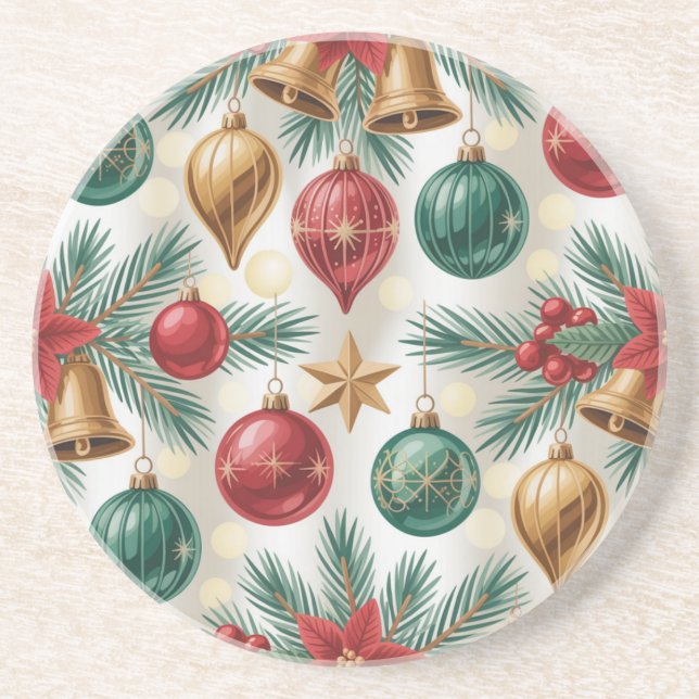 Vintage Christmas Ornaments and Pine  Coaster (Front)