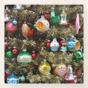 Vintage Christmas Ornaments Glass Coaster