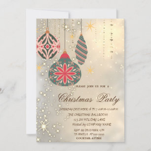 Vintage Christmas Ornaments Gold Christmas Party Invitation