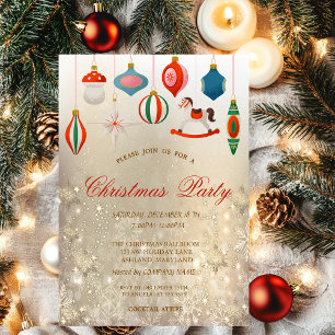 Vintage Christmas Ornaments Gold Company  Invitation
