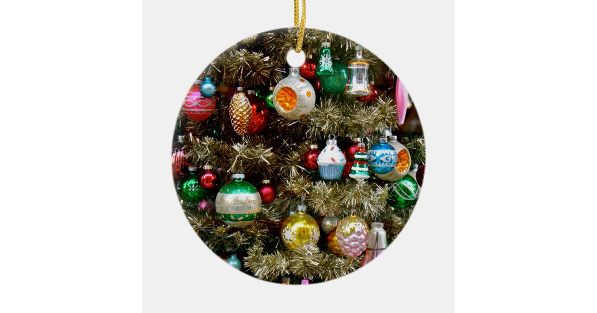 Vintage Christmas Ornaments on a Tinsel Tree | Zazzle