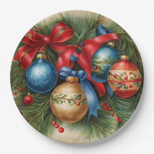 Vintage Christmas Ornaments on Christmas Tree Paper Plate