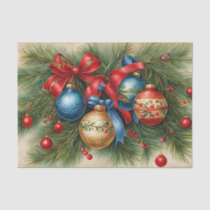 Vintage Christmas Ornaments on Christmas Tree Tissue Paper