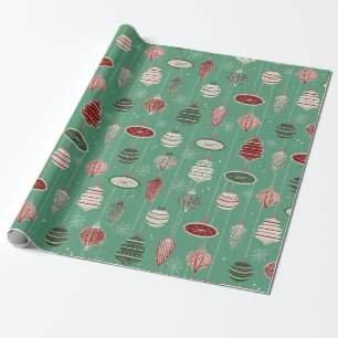 Vintage Christmas ornaments on mint green Wrapping Paper