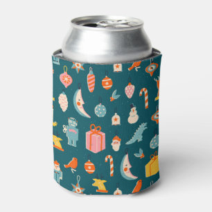 Vintage Christmas Ornaments Pattern Can Cooler