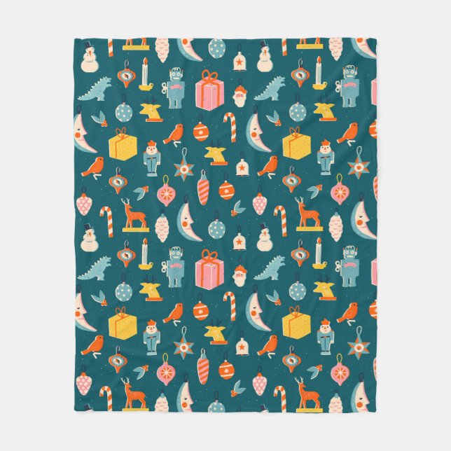 Vintage Christmas Ornaments Pattern Fleece Blanket (Front)