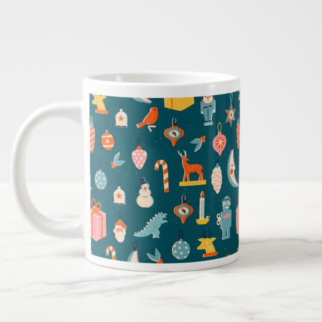 Vintage Christmas Ornaments Pattern Large Coffee Mug (Left)