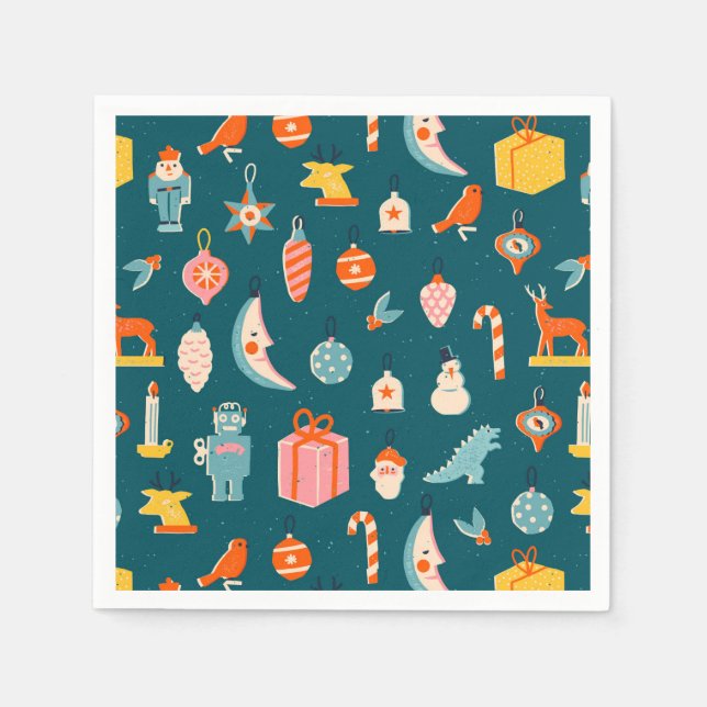 Vintage Christmas Ornaments Pattern Napkin (Front)