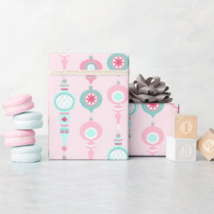 Vintage Christmas Ornaments Pretty Pink Holiday Wrapping Paper